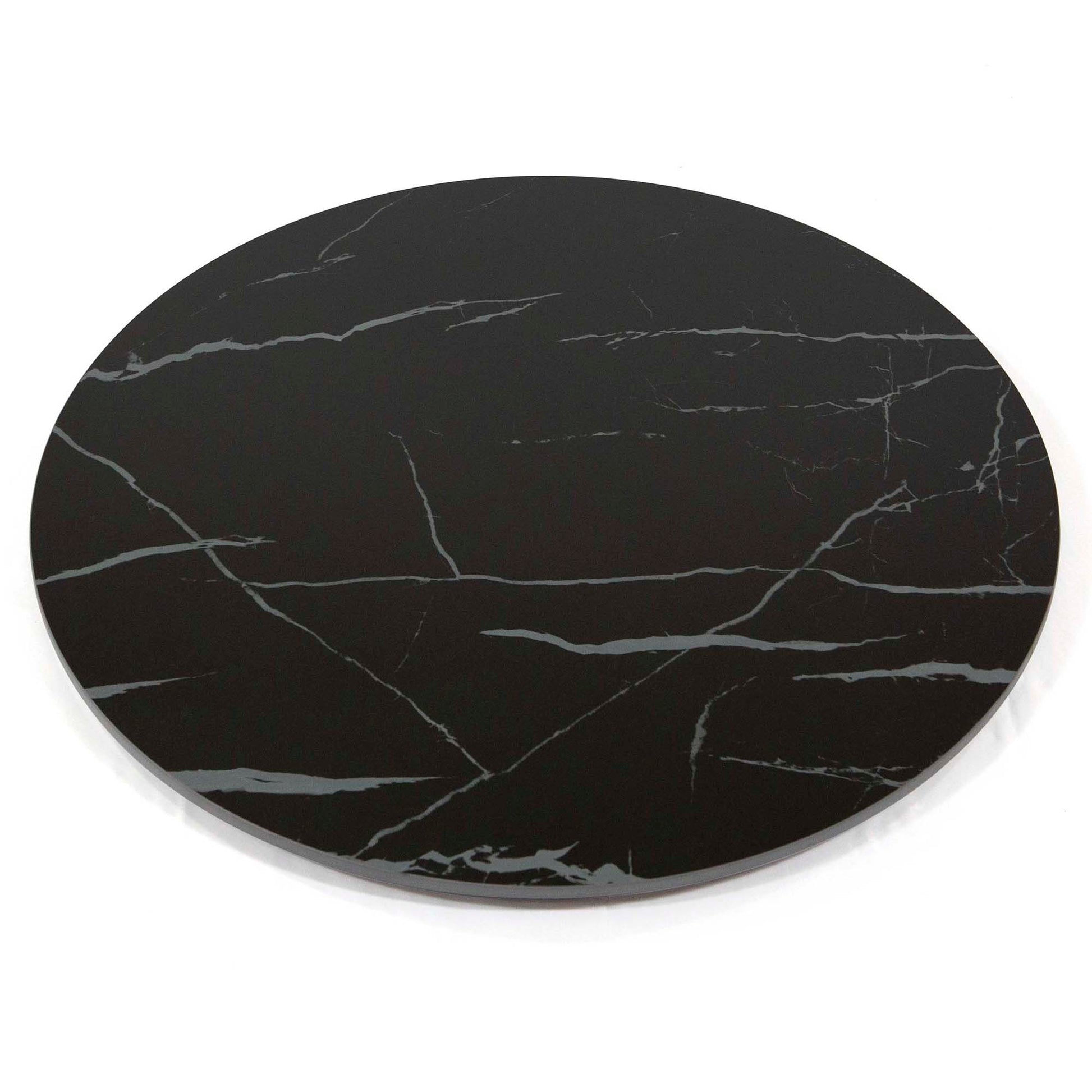 Round black marble coaster on a white background