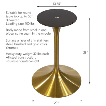 Tulip-Shaped Round Table Base, Brushed Gold Color #LK2028G