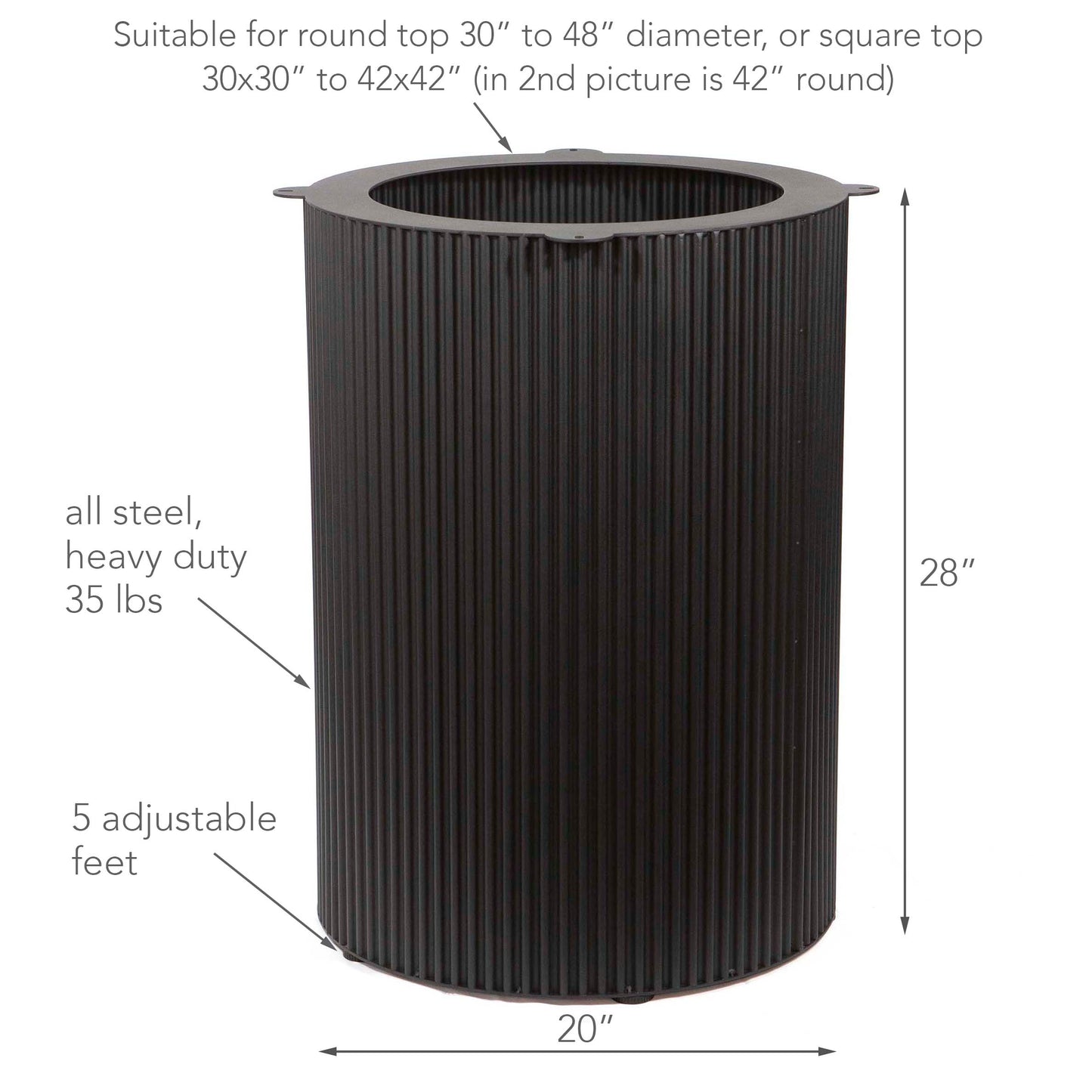 H28" Large Fluted Dining Table Base, #LK411