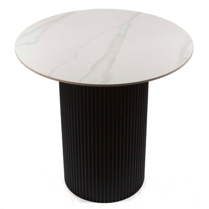 white sintered stone round cafe table