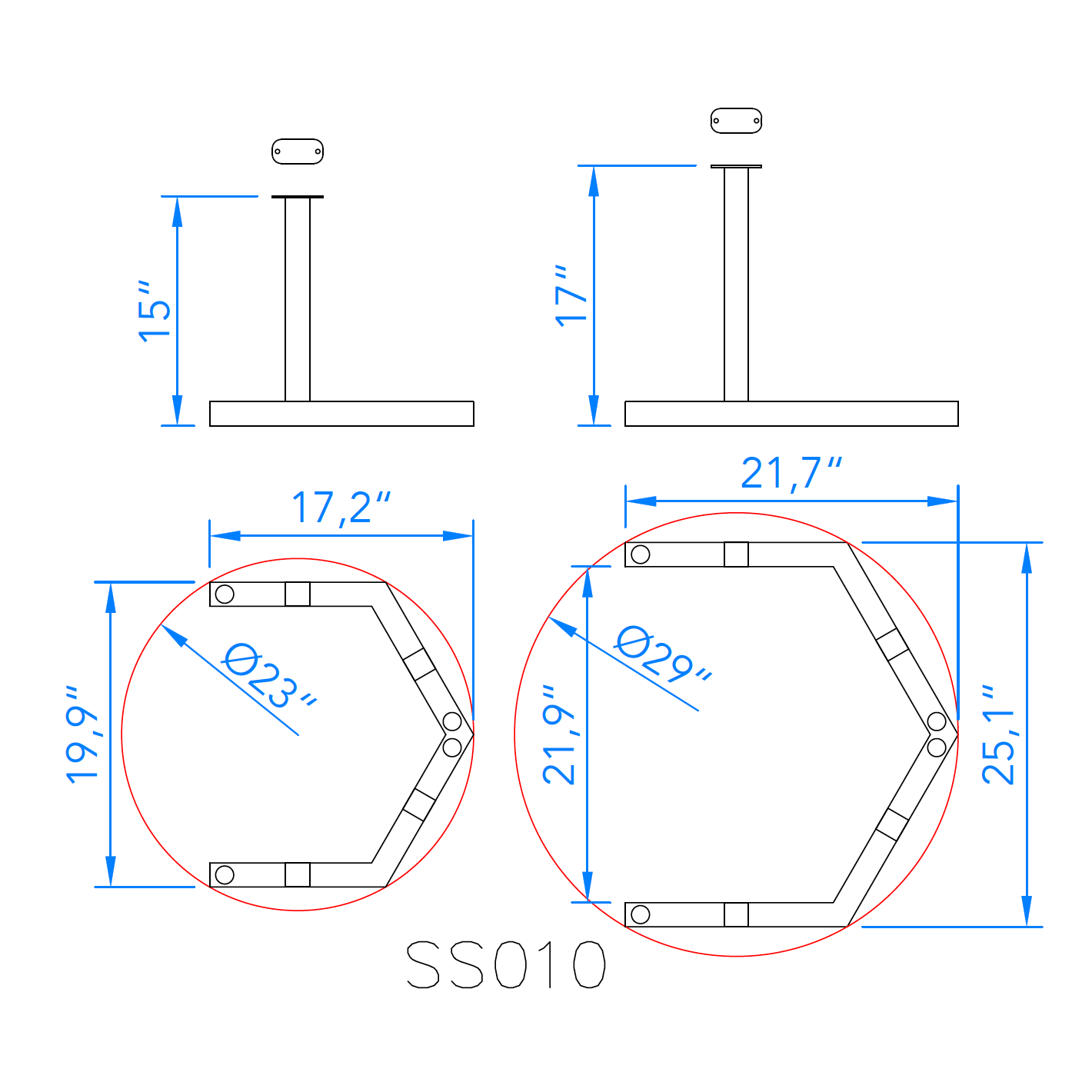 Hex-Shaped Round Nesting Coffee Table Legs #SS010 Set/2