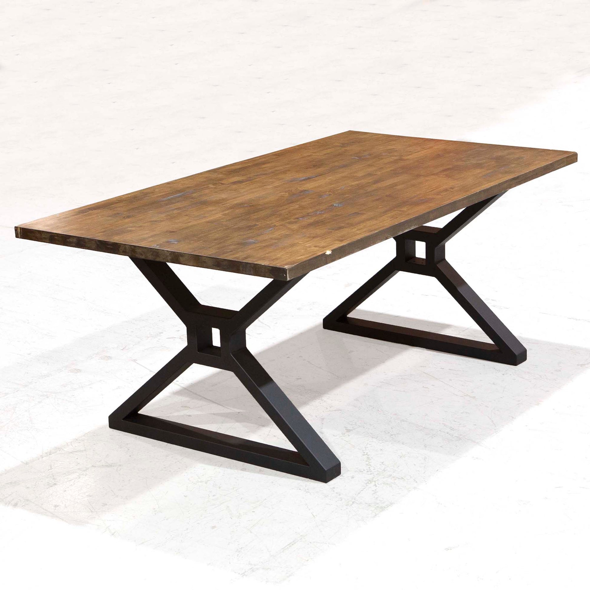 extra wide stretcher X shaped dining table
