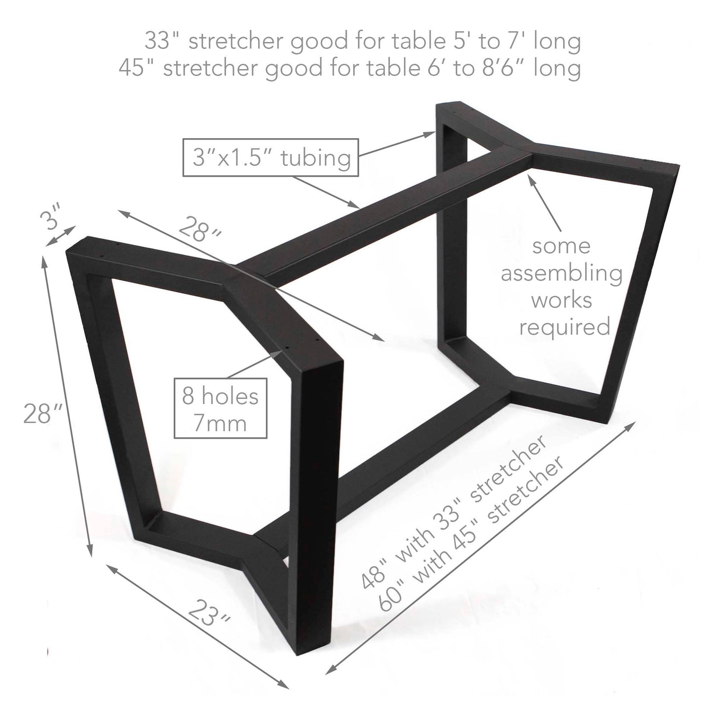Cress Dining Table Base w/Stretcher, #SS026