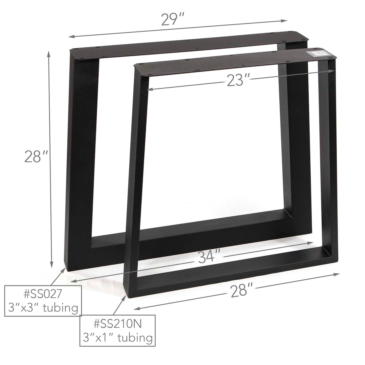 Extra Wide Trapezoid Dining Table Legs, Made In 3"x3" Tubing, 1 Pair #SS027