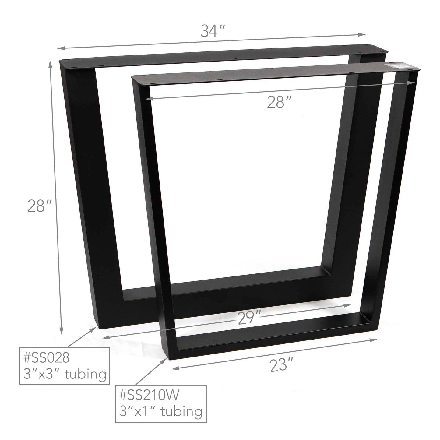 Extra Wide Reverse Trapezoid Dining Table Legs, Made In 3"x3" Tubing, 1 Pair #SS028