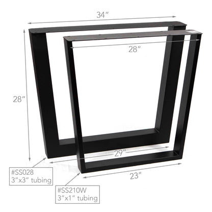 Extra Wide Reverse Trapezoid Dining Table Legs, Made In 3"x3" Tubing, 1 Pair #SS028