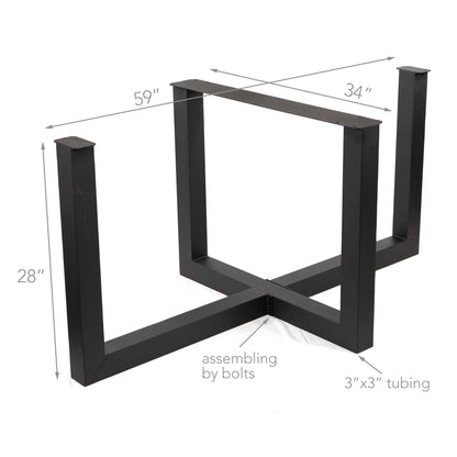 Cross U-Shaped Dining Table Base, Made in 3"x3" Tubing, #SS1415