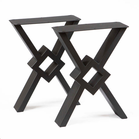Modern X-shaped bench legs, in black metal