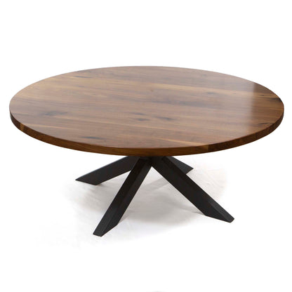 42" round black walnut coffee table with starburst table base