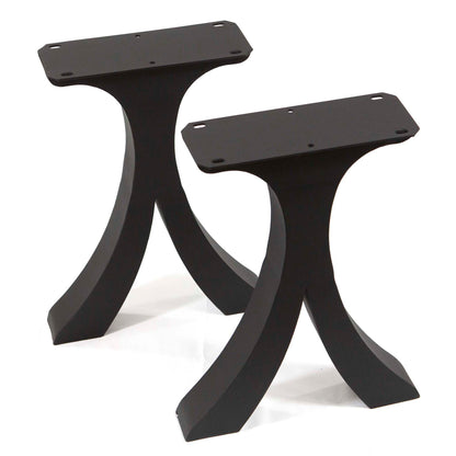 Two black metal table legs on a white background