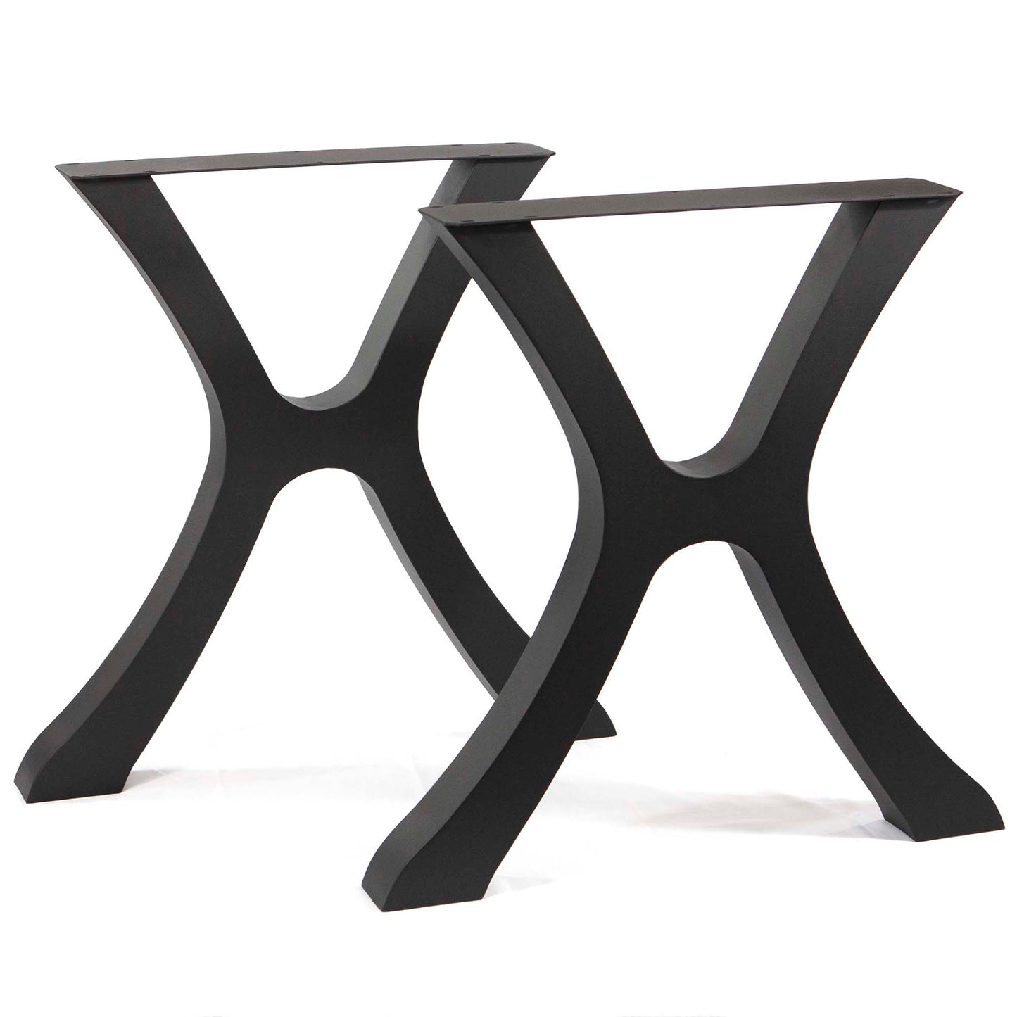Black metal table leg design on a white background