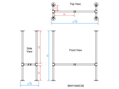 H40" x W15", Pipe Table Legs for Bar Table, 1 Set, #BKH1540C