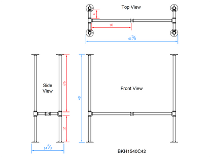 H40" x W15", Pipe Table Legs for Bar Table, 1 Set, #BKH1540C