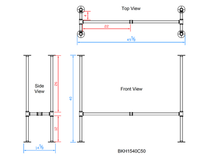 H40" x W15", Pipe Table Legs for Bar Table, 1 Set, #BKH1540C