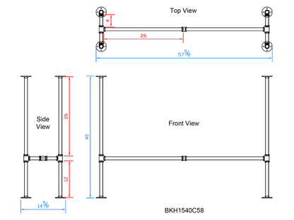 H40" x W15", Pipe Table Legs for Bar Table, 1 Set, #BKH1540C