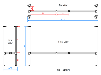 H40" x W15", Pipe Table Legs for Bar Table, 1 Set, #BKH1540C