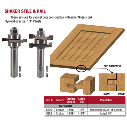 Whiteside, Shaker Stile & Rail Router Bits, Set/2 #5990