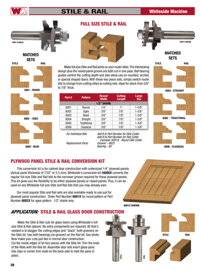 Whiteside, Full Size Stile & Rail Router Bits, Set/2