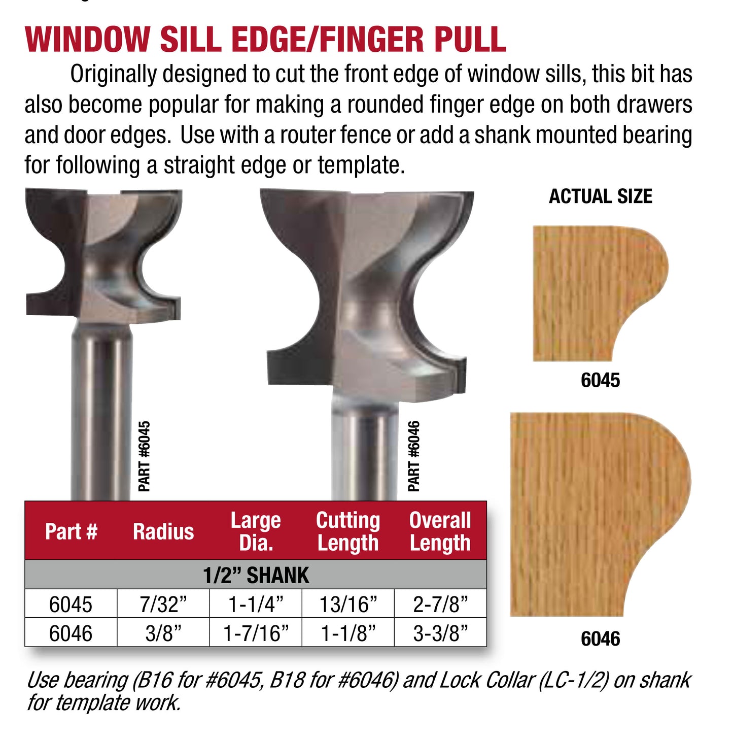 Whiteside, Door Edge Router Bits