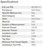 EZ-801420-13 E-Z Hex™ Threaded Insert for Soft Wood - Flush - 1/4-20 x 13mm (Pack of 100)