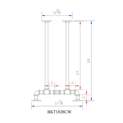 H28" - BKT1828C Pipe Legs KIT for Console Table Narrow Desk, T shape, 18" x H28" Pack of 2 with Cross Bar - RustyDesign