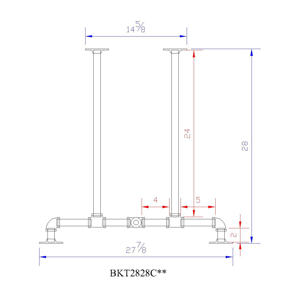 H28" - BKT2828C Pipe Legs KIT for Dining Table, T shape, 28" x H28", Pack of 2 with Cross Bar - RustyDesign