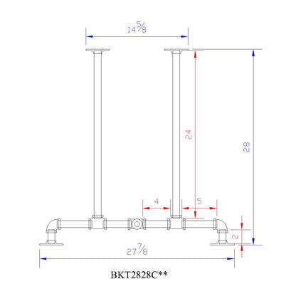 H28" - BKT2828C Pipe Legs KIT for Dining Table, T shape, 28" x H28", Pack of 2 with Cross Bar - RustyDesign