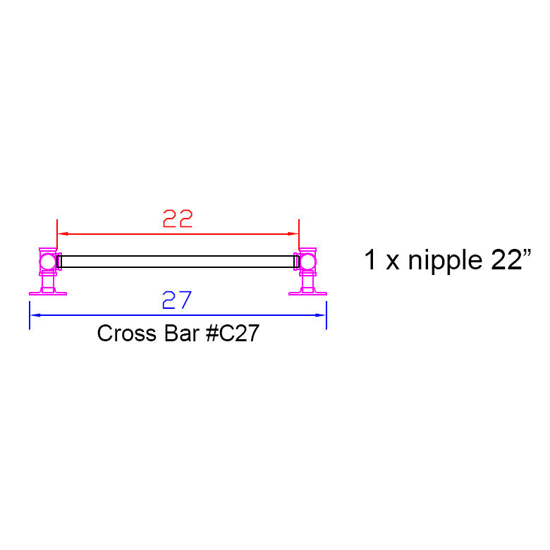 H28" - BKT2828C Pipe Legs KIT for Dining Table, T shape, 28" x H28", Pack of 2 with Cross Bar - RustyDesign