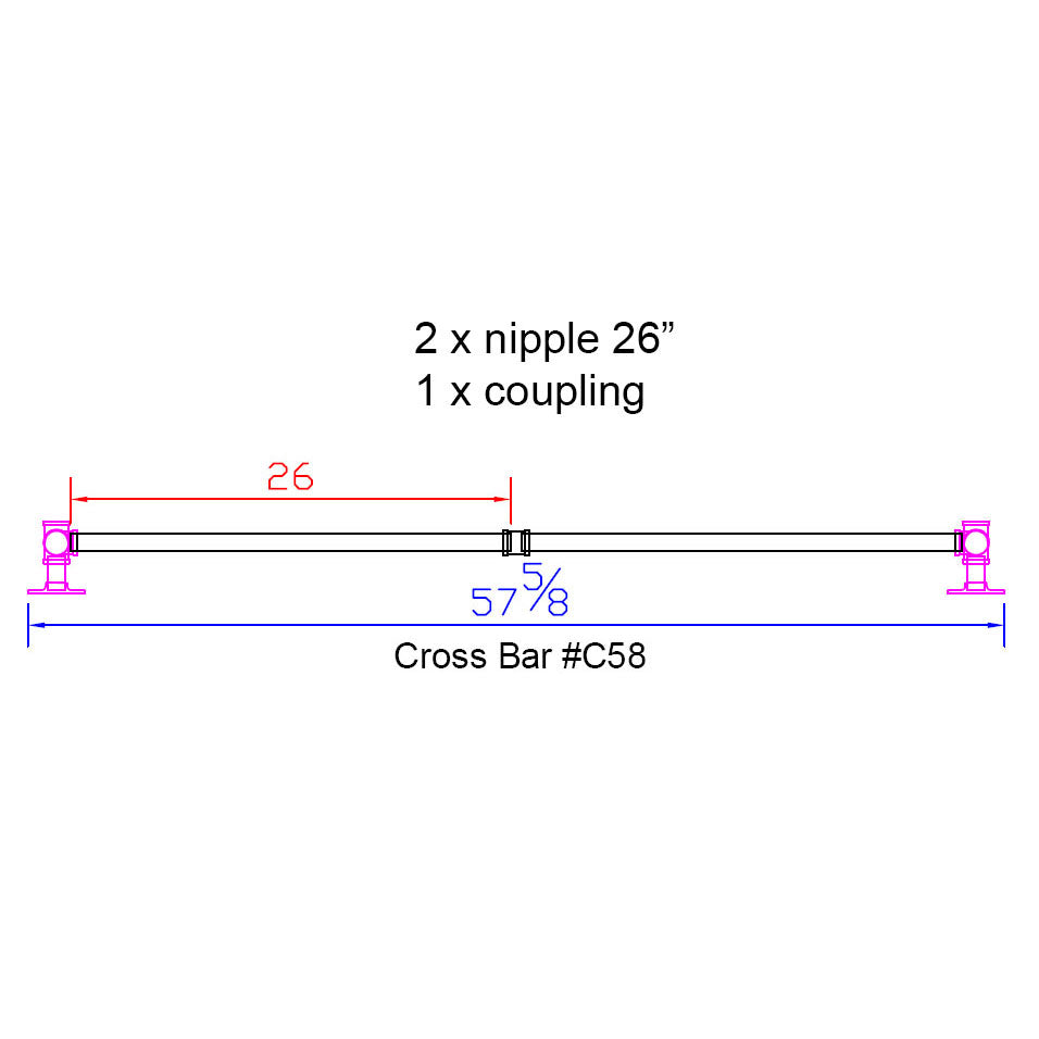 H28" - BKT2828C Pipe Legs KIT for Dining Table, T shape, 28" x H28", Pack of 2 with Cross Bar - RustyDesign