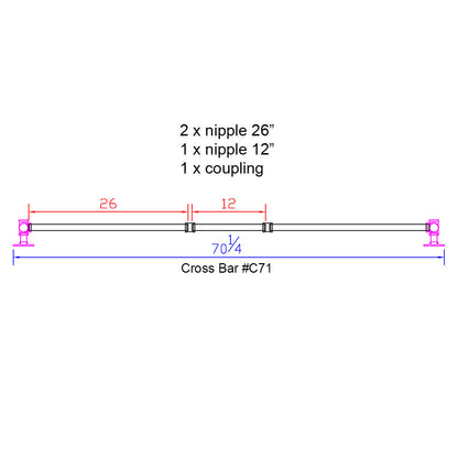 H28" - BKT2828C Pipe Legs KIT for Dining Table, T shape, 28" x H28", Pack of 2 with Cross Bar - RustyDesign