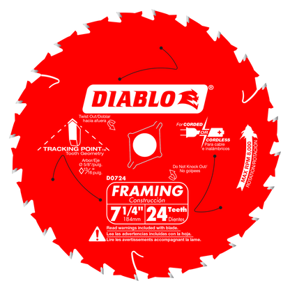 DIABLO 7-1/4 in. x 24 Tooth Framing Saw Blade (D0724X)