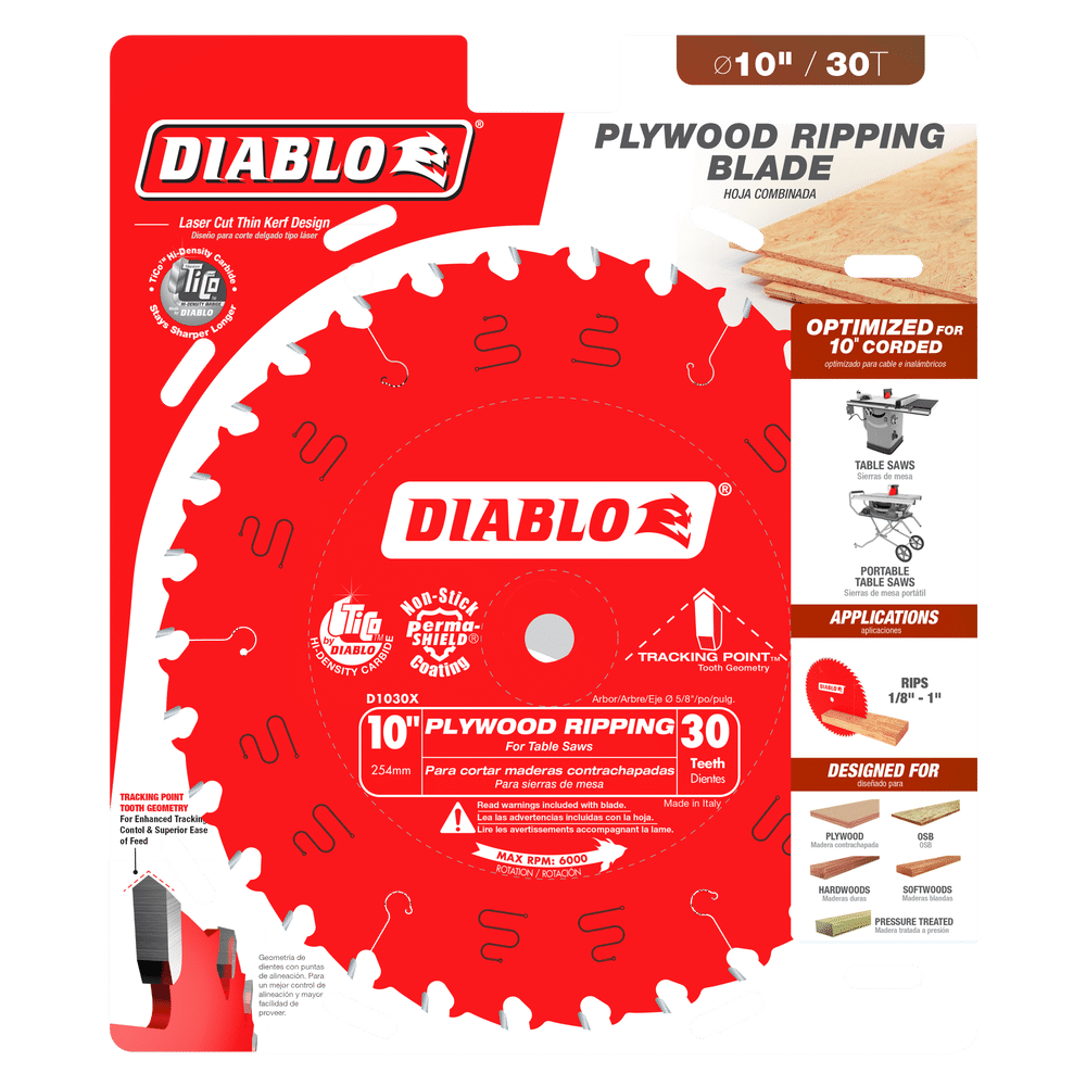 DIABLO 10 in. x 30 Tooth Plywood Ripping Blade (D1030X)