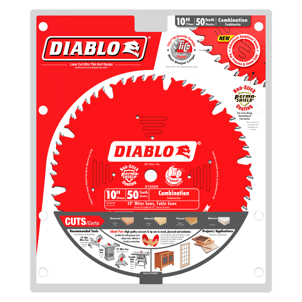 DIABLO 10 in. x 50 Tooth Combination Saw Blade (D1050X)