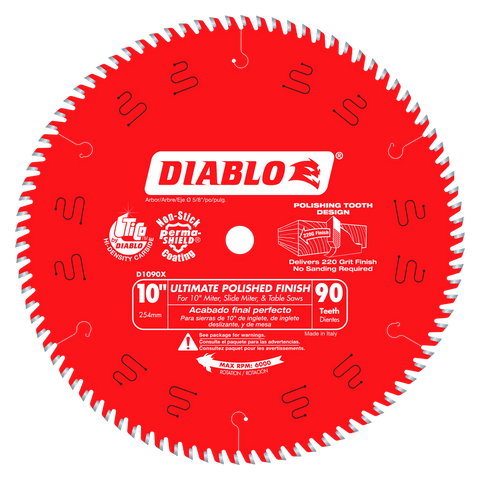 DIABLO 10" x 90T Ultimate Polished Finish Blade (D1090X)
