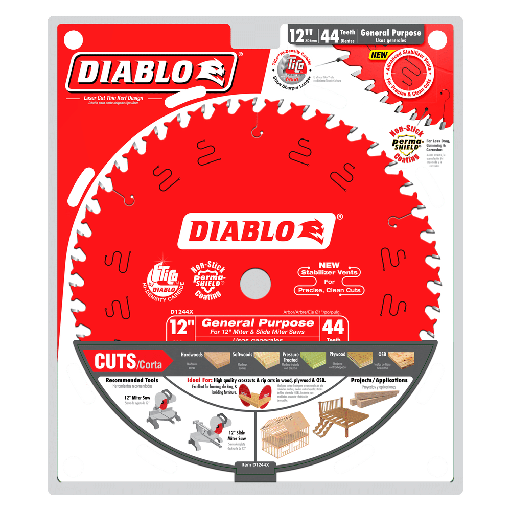 DIABLO 12 in. x 44 Tooth General Purpose Wood Saw Blade (D1244X)