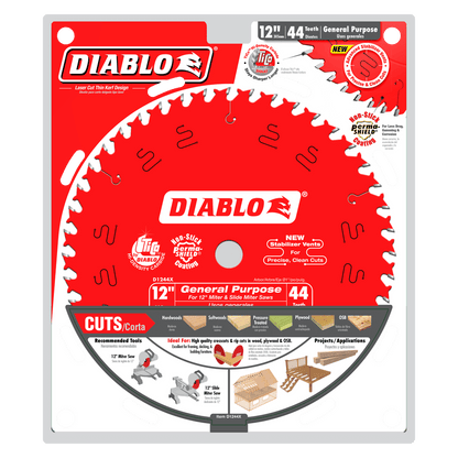 DIABLO 12 in. x 44 Tooth General Purpose Wood Saw Blade (D1244X)