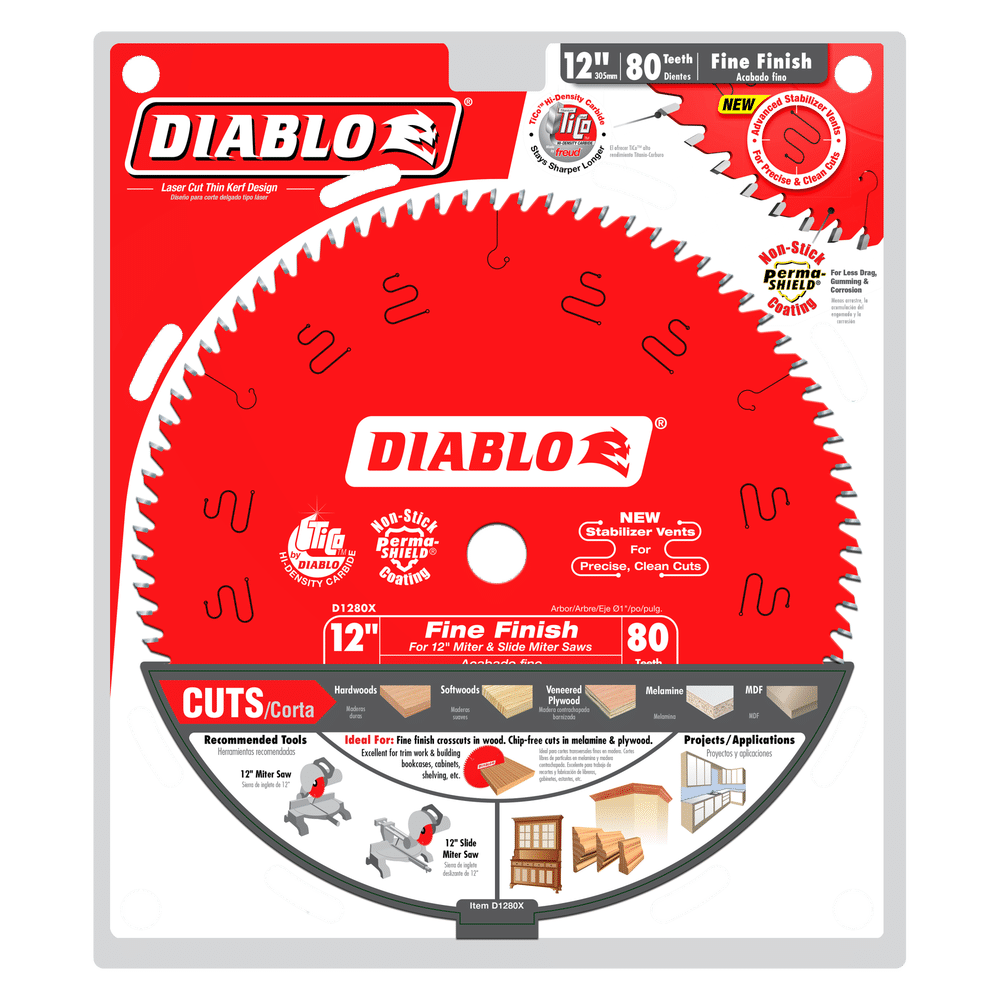 DIABLO 12 in. x 80 Tooth Fine Finish Saw Blade (D1280X)