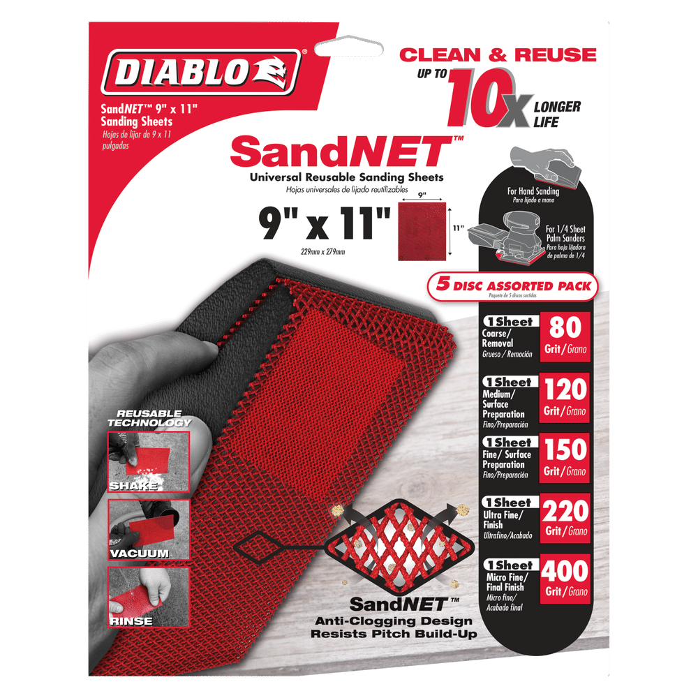 Diablo 9 in. x 11 in. SandNET™ Universal Reusable Sanding Sheet Assorted Pack