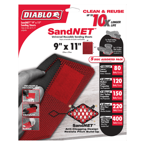 Diablo 9 in. x 11 in. SandNET™ Universal Reusable Sanding Sheet Assorted Pack