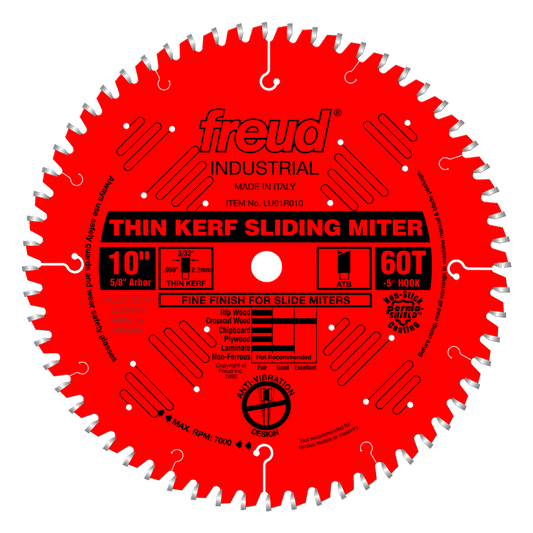 Freud 10" Thin Kerf Sliding Compound Miter Saw Blade (LU91R010)