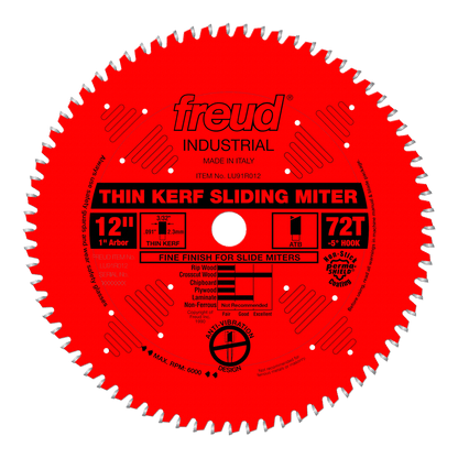 Freud 12" Thin Kerf Sliding Compound Miter Saw Blade (LU91R012)