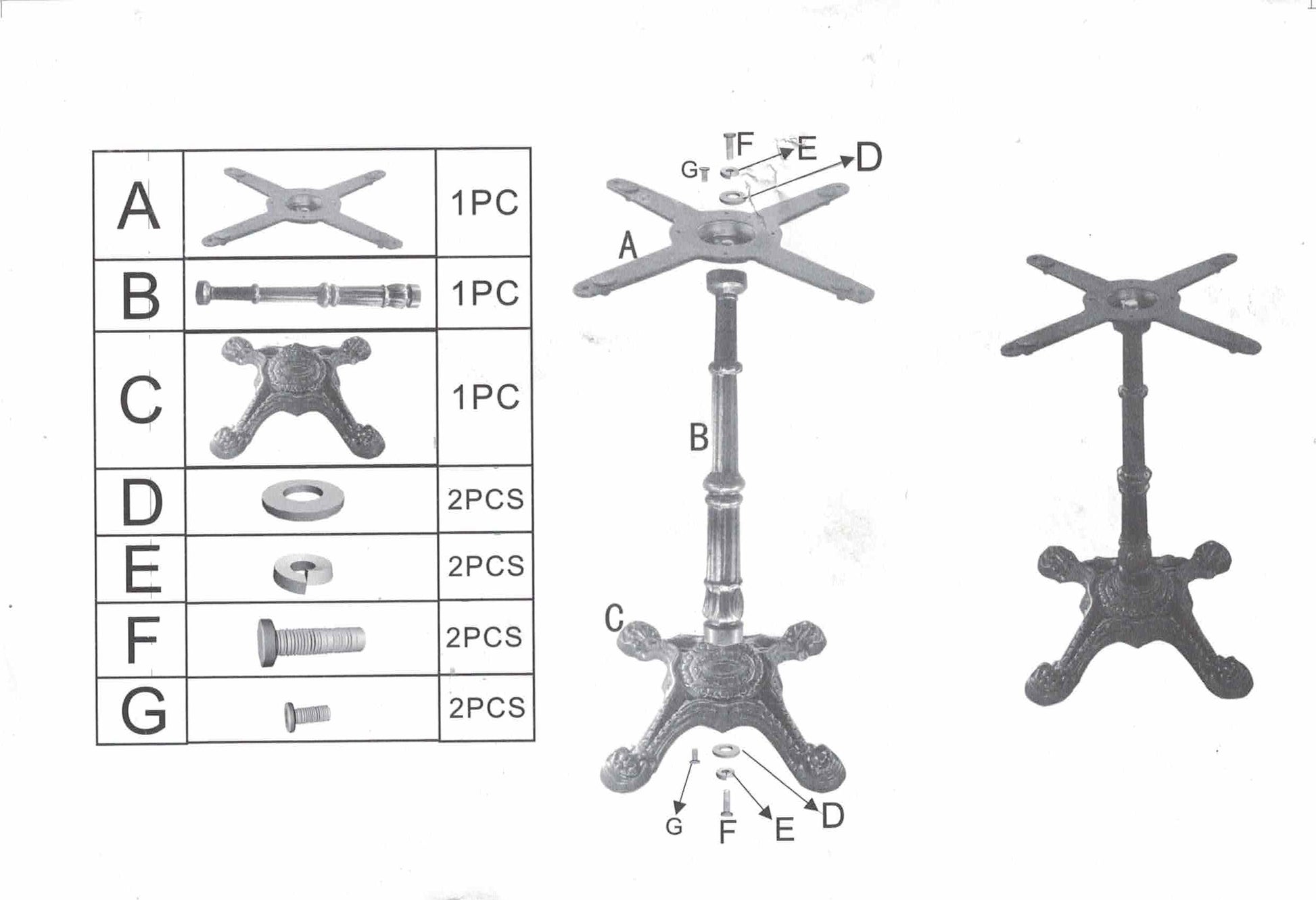 Cast iron bistro table base assembly instruction