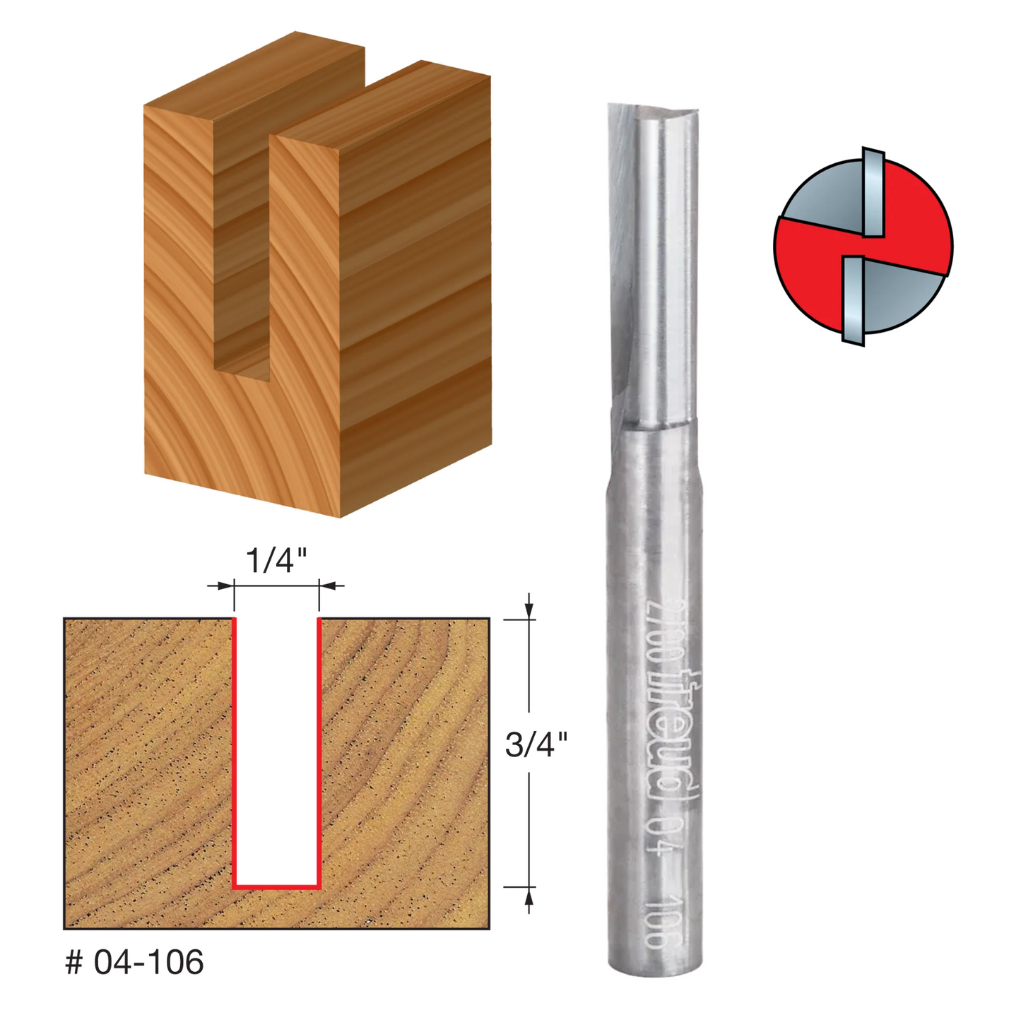 Freud Double Flute Straight Bit, 1/4" Shank (15 Variants)