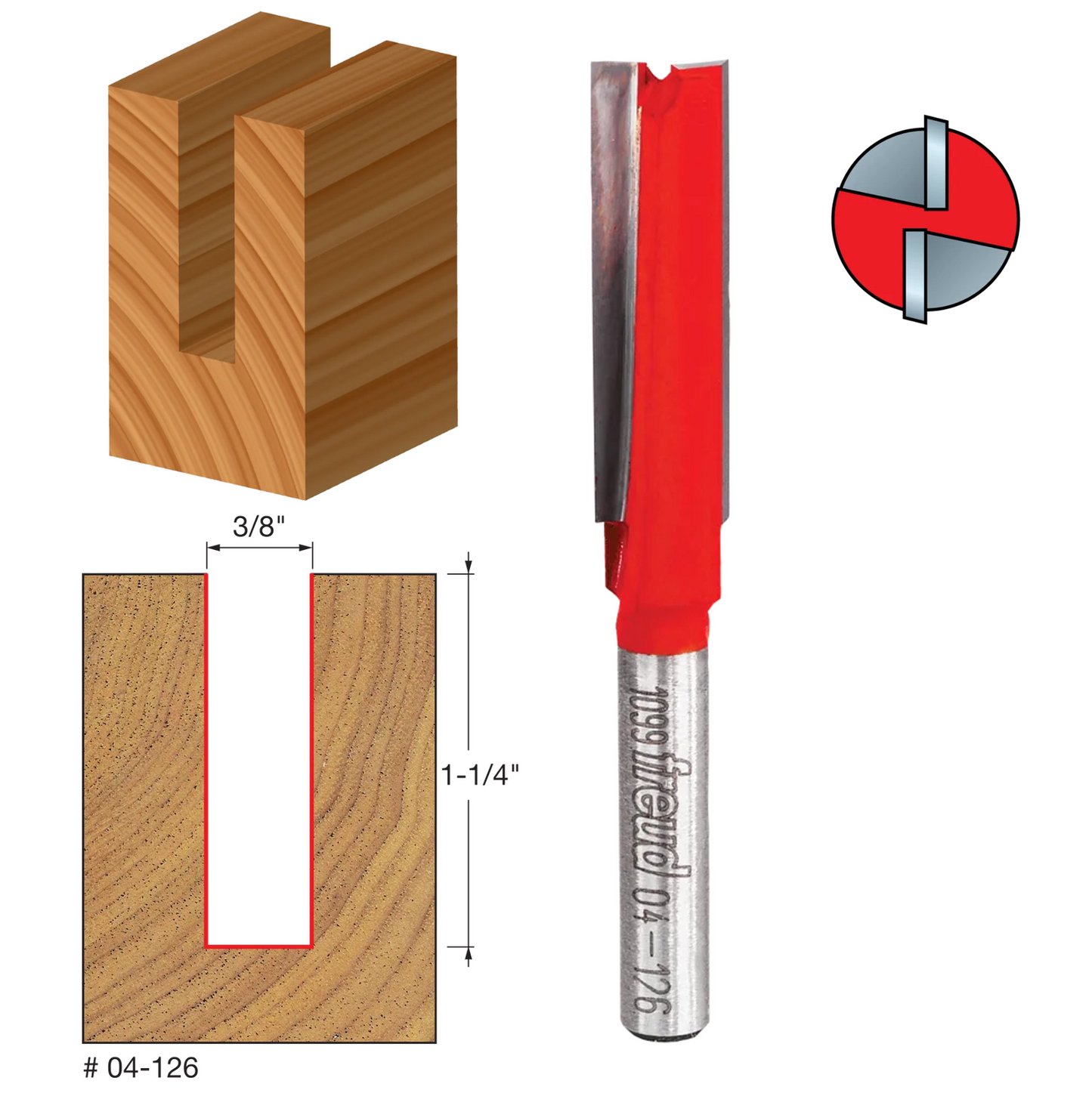 Freud Double Flute Straight Bit, 1/4" Shank (15 Variants)