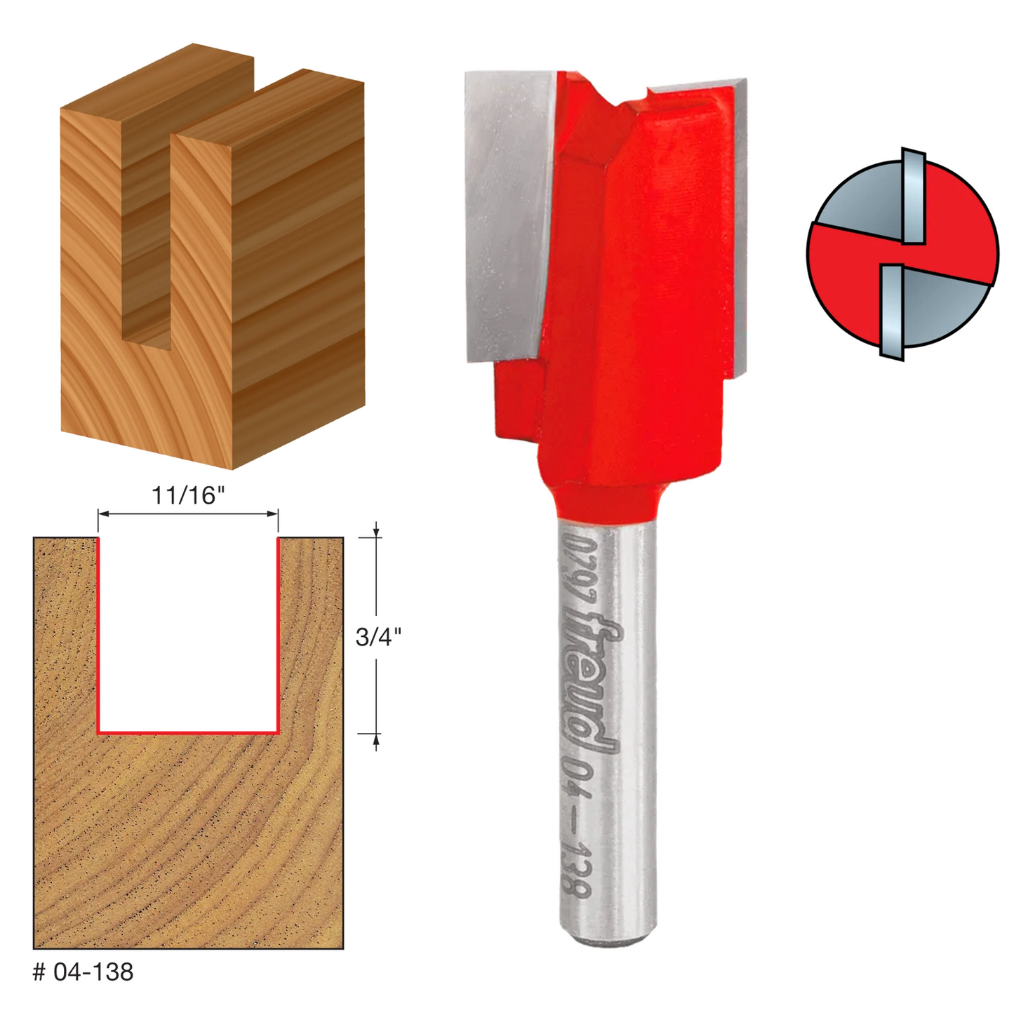 Freud Double Flute Straight Bit, 1/4" Shank (15 Variants)