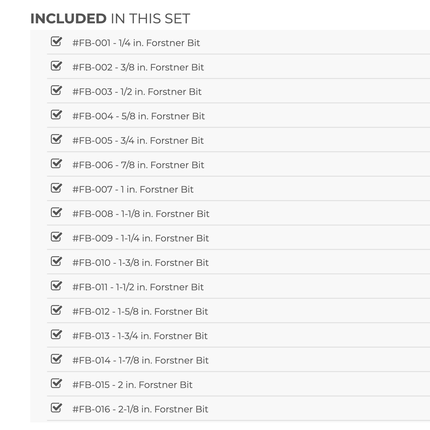 16 pc forstner bit set deals