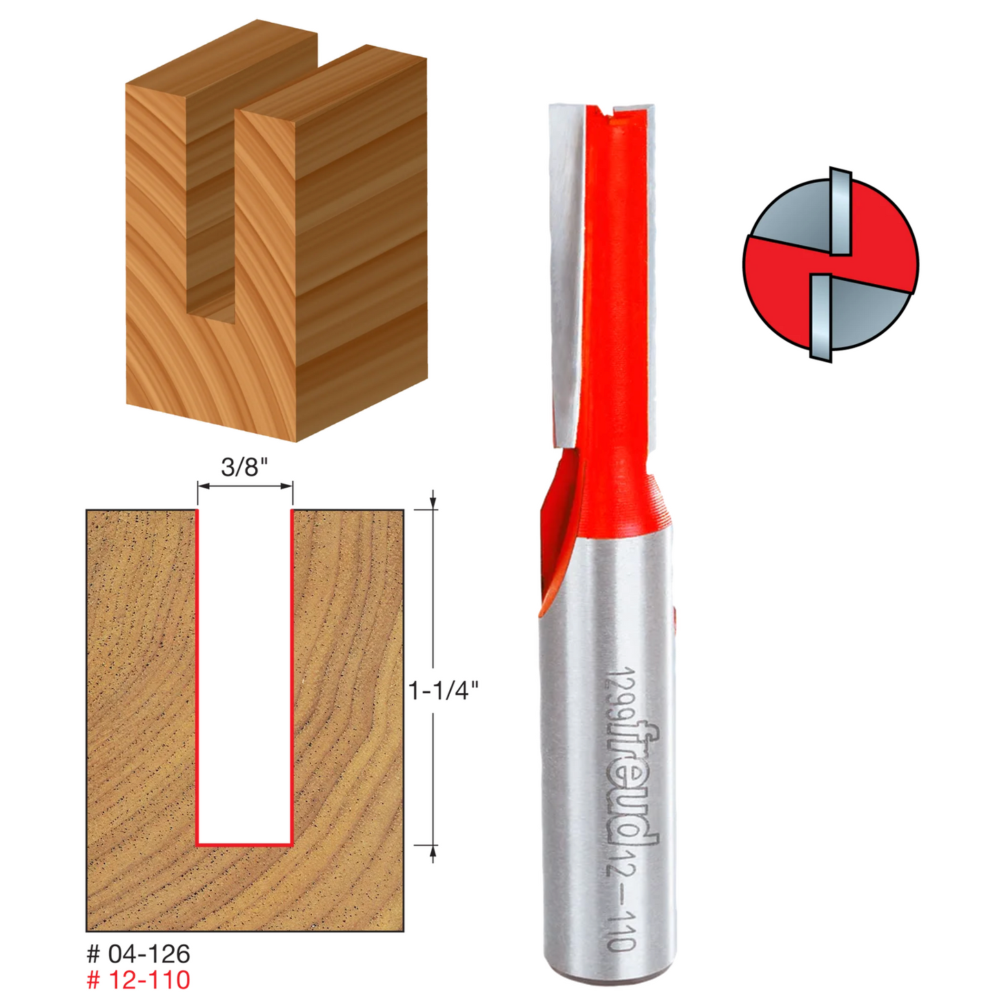 Freud Double Flute Straight Bit, 1/2" Shank (11 Variants)