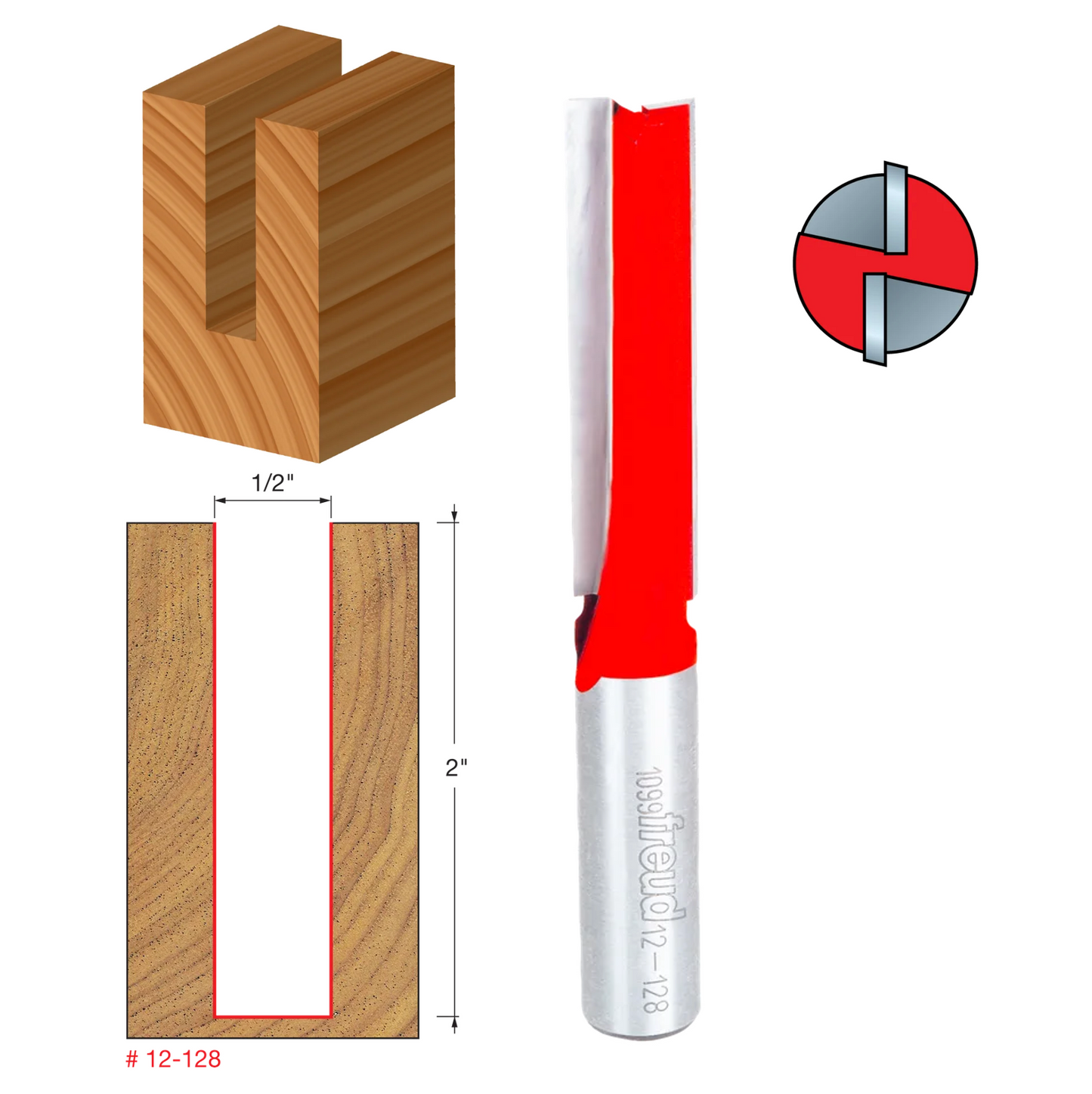 Freud Double Flute Straight Bit, 1/2" Shank (11 Variants)