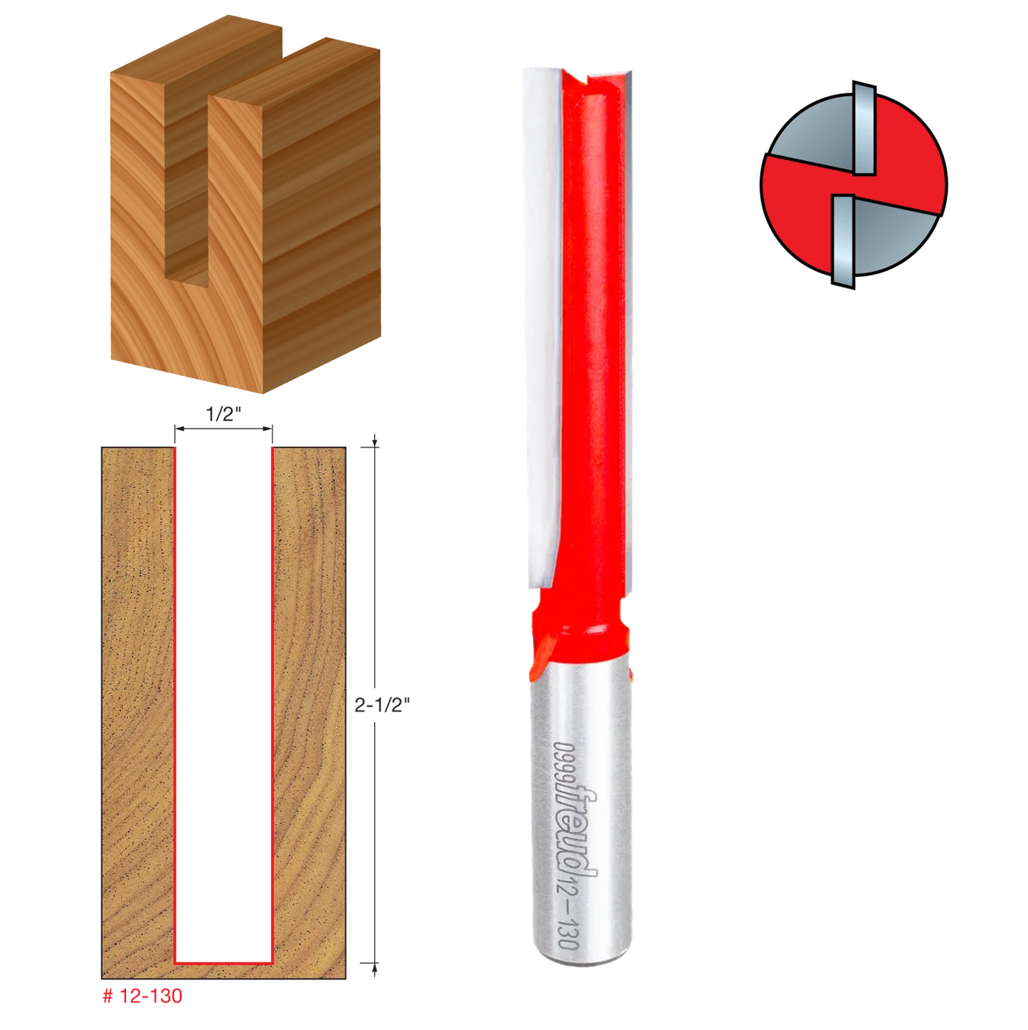 Freud Double Flute Straight Bit, 1/2" Shank (11 Variants)