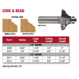 Whiteside, Cove and Bead Router Bits (7 Variants)